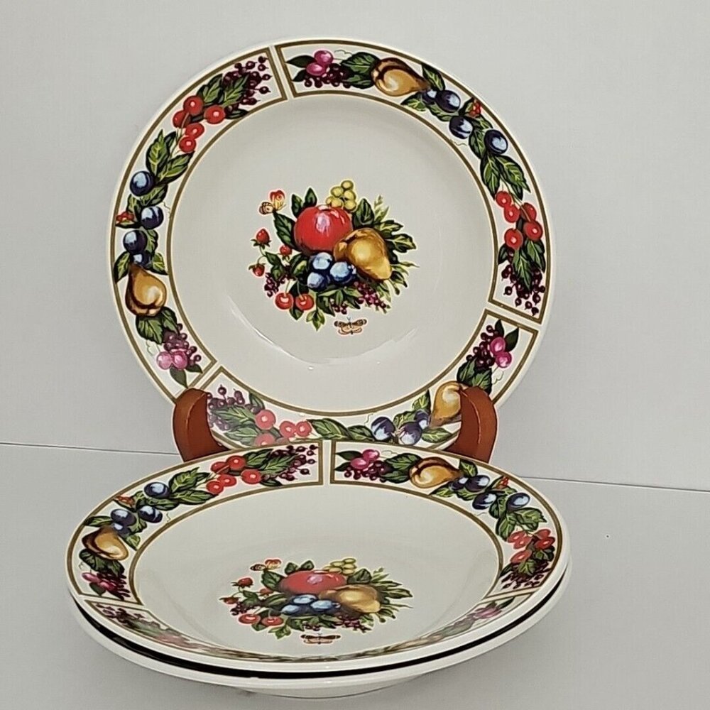 Tabletops Unlimited Tivoli Gardens Bowls 8" soup salad set-3 fruit butterfly